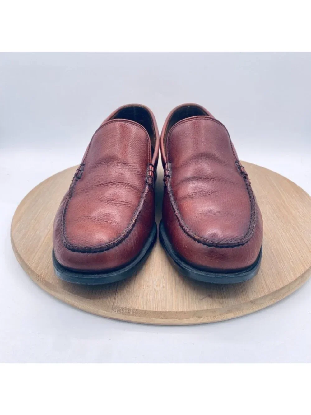 Vintage Florsheim Imperial Shoes Mens 8.5 Brown Leather Hand Sewn Loafers